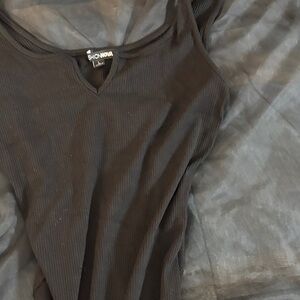 Fashion Nova Black Ribbed Tank Top Vneck Bodysuit